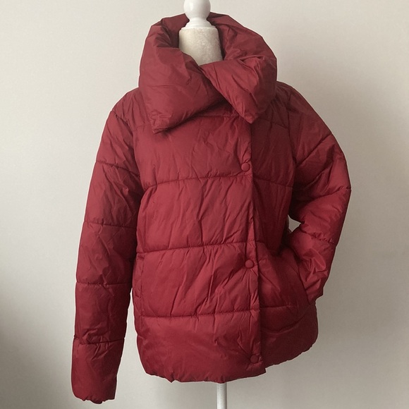 Banana Republic factory Burgundy Funnel-Neck Puffer Coat - Picture 6 of 10